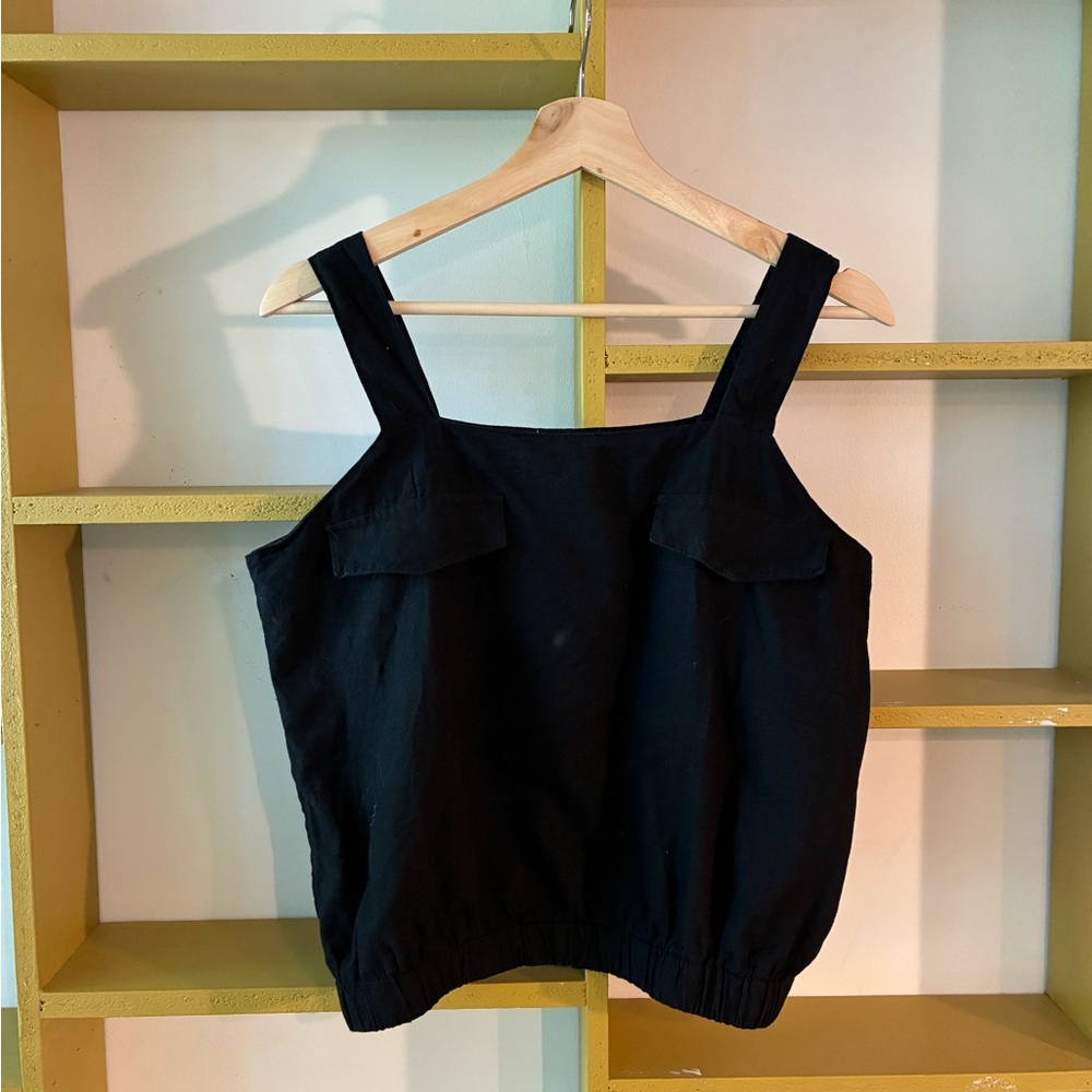 Square-Neck Black Tank Top with Wide Straps